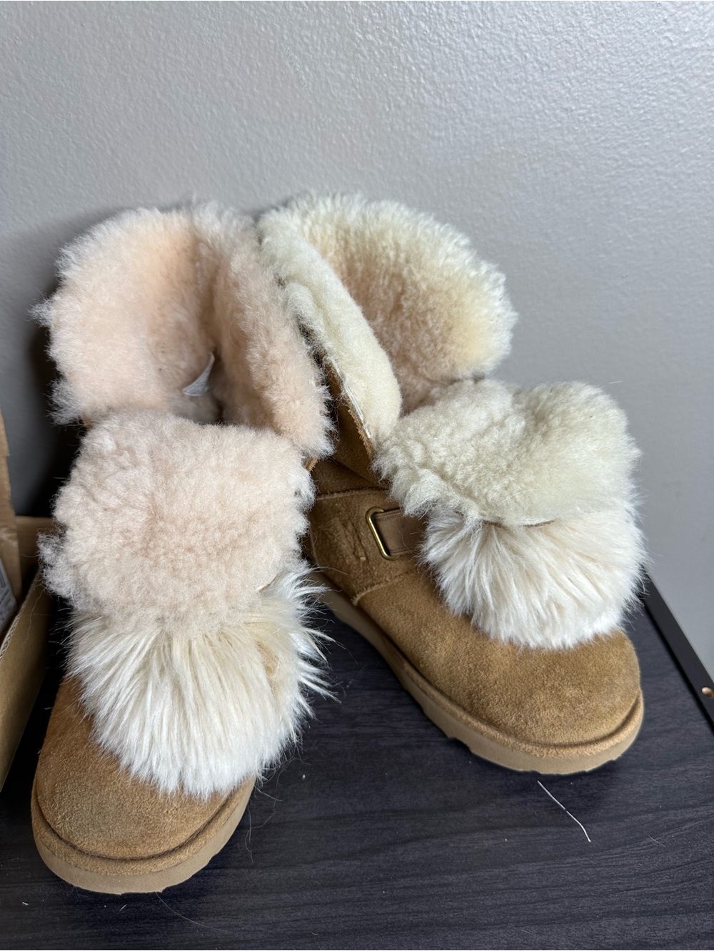 UGG Kids Chestnut Suede Fur-Trim Boots